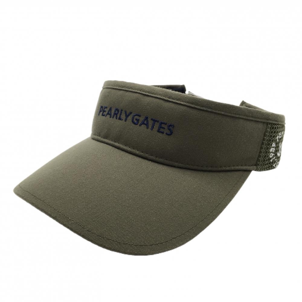 【超美品】パーリーゲイツ サンバイザー カーキ×ネイビー サイド一部メッシュ シリコンワッペン  FR  ゴルフウェア PEARLY GATES