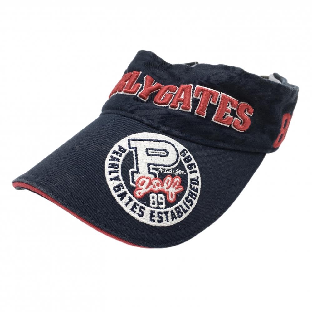 パーリーゲイツ サンバイザー ネイビー×レッド 立体ロゴ ニコちゃん スマイル  FR   ゴルフウェア PEARLY GATES