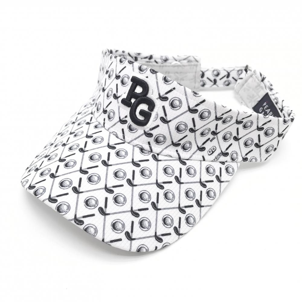 【美品】パーリーゲイツ サンバイザー 白×ダークネイビー 総柄 ゴルフクラブ ボール FR   ゴルフウェア 2024年モデル PEARLY GATES