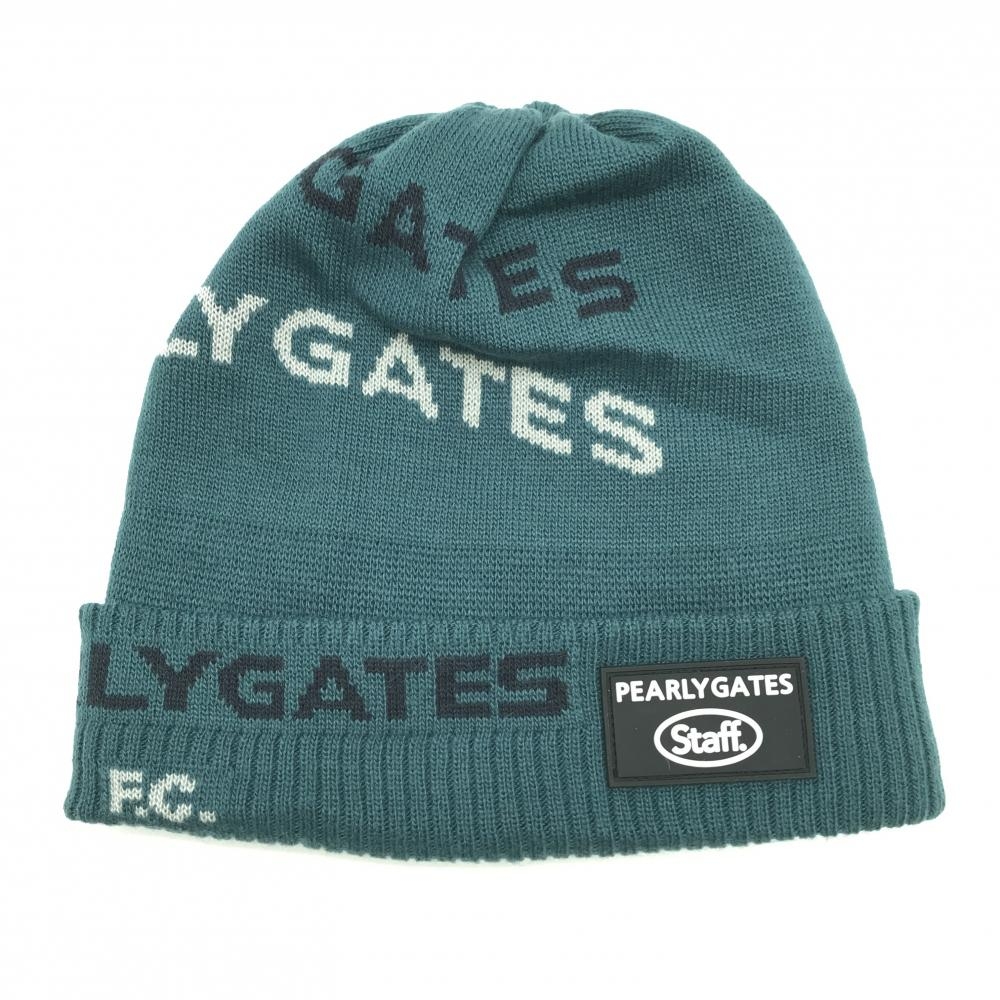 【超美品】パーリーゲイツ ニット帽 ダークグリーン×ネイビー×ライトグレー ニコちゃん FR  ゴルフウェア 2024年モデル PEARLY GATES