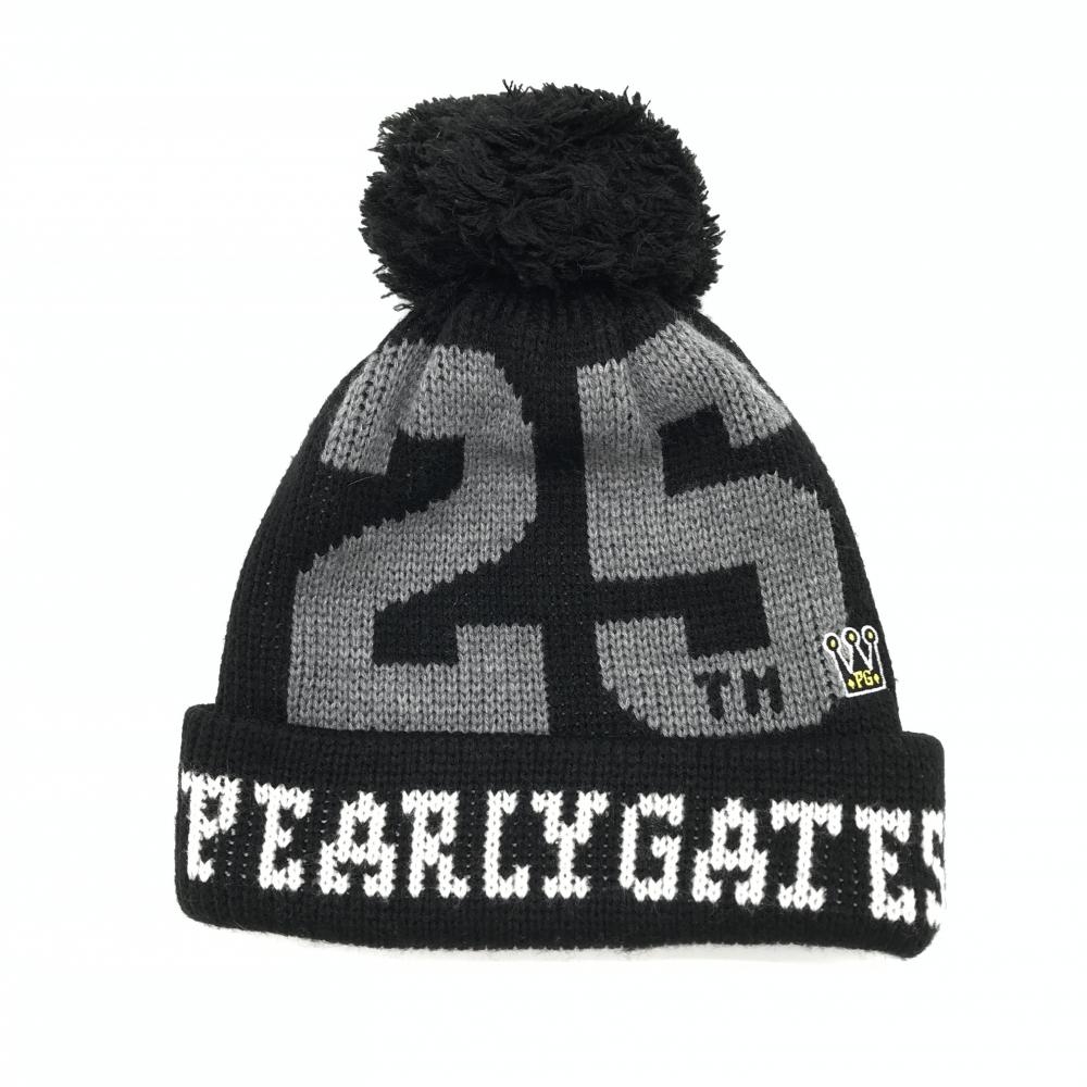 【超美品】パーリーゲイツ ニット帽 黒×白 ボンボン付 FR  ゴルフウェア PEARLY GATES