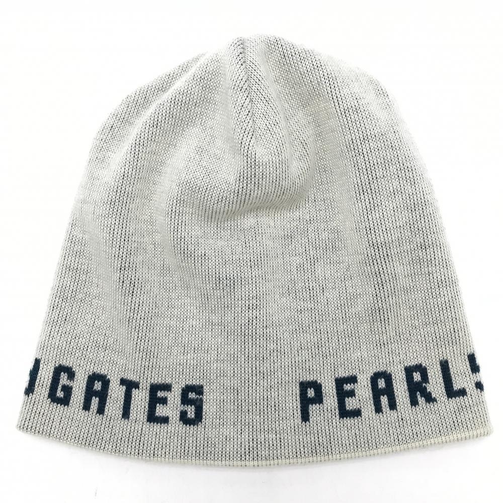 【超美品】パーリーゲイツ リバーシブルニット帽 白×グリーン ロゴ 裏ボーダー  FR  ゴルフウェア PEARLY GATES