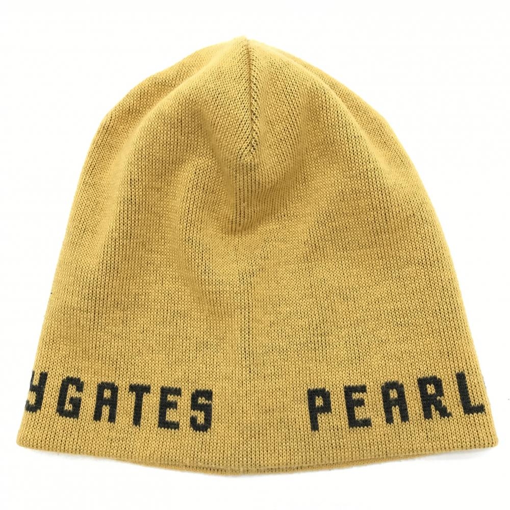 【超美品】パーリーゲイツ リバーシブルニット帽 イエロー×ダークグレー ロゴ 裏ボーダー FR  ゴルフウェア PEARLY GATES