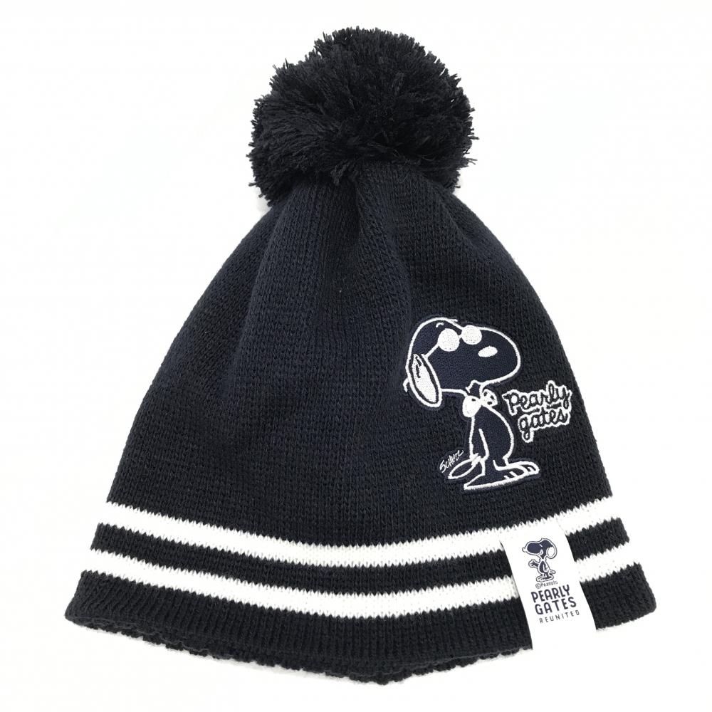 【新品】パーリーゲイツ×PEANUTS ニット帽 ネイビー×白 スヌーピー ボンボン付  FR  ゴルフウェア PEARLY GATES