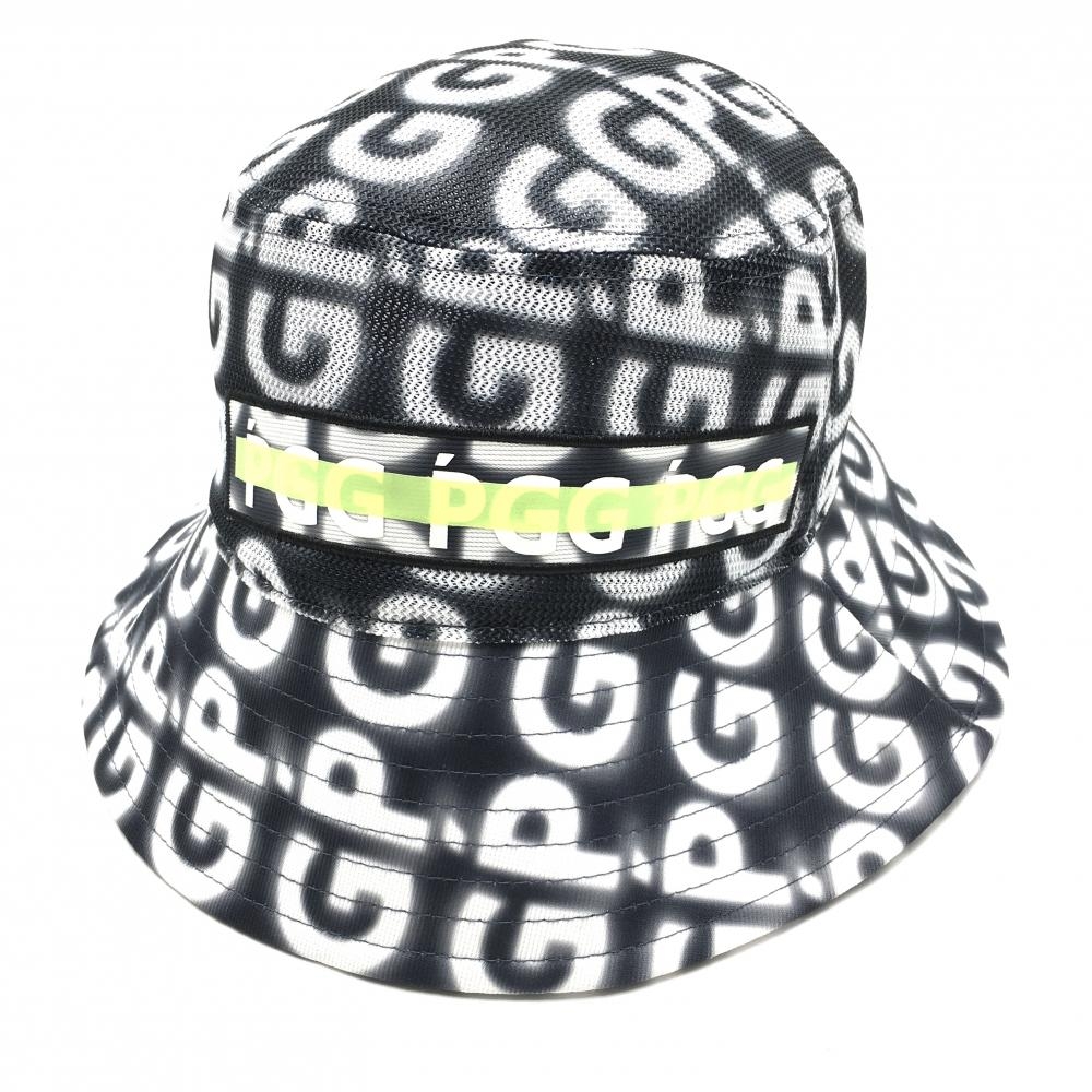 【超美品】PGGパーリーゲイツ ハット 黒×白 ロゴ総柄 一部メッシュ FR  ゴルフウェア 2024年モデル PEARLY GATES