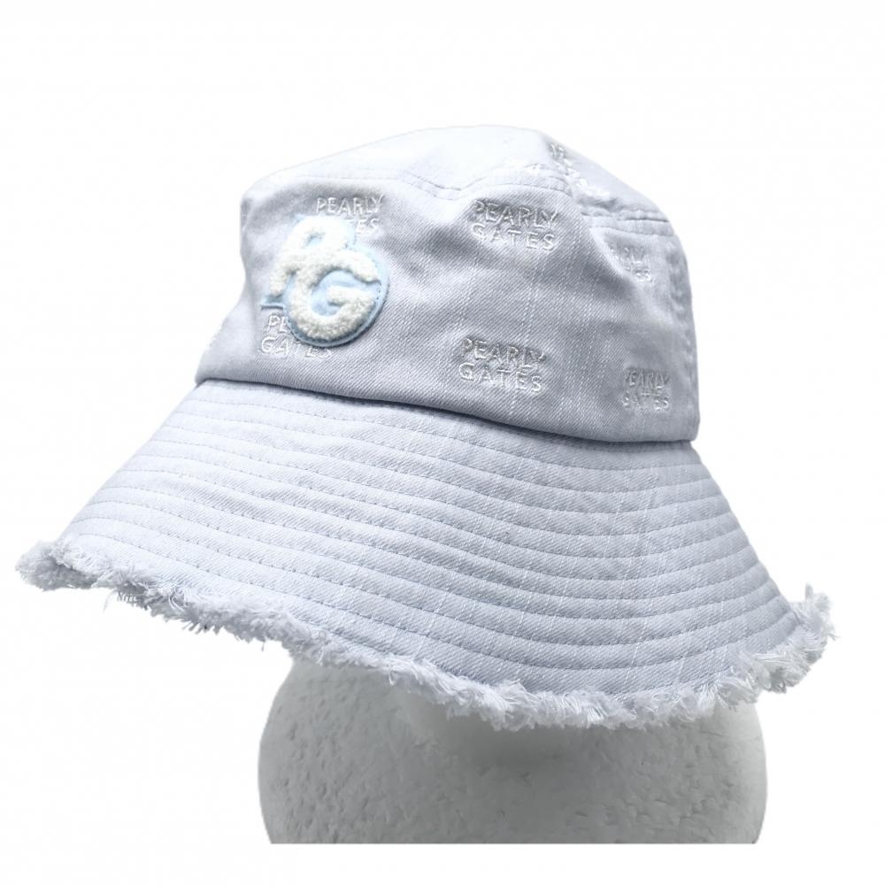 パーリーゲイツ ハット ライトブルー×白 ロゴ刺しゅう総柄  FR  ゴルフウェア 2023年モデル PEARLY GATES