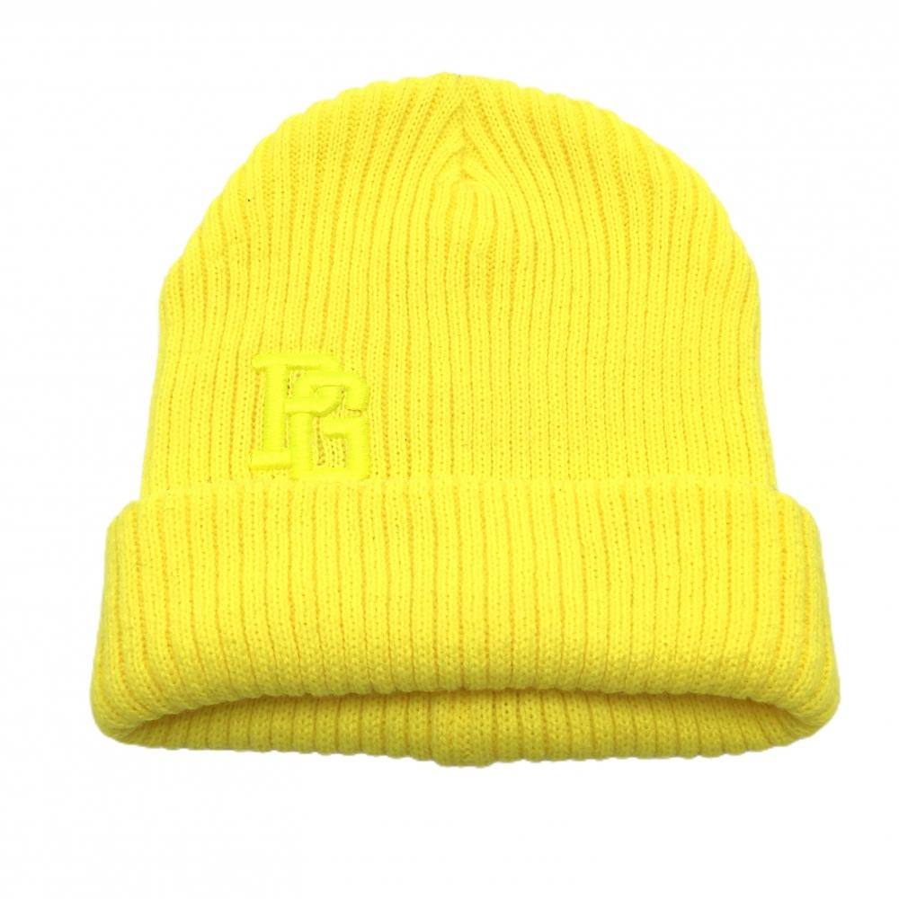 【超美品】パーリーゲイツ ニット帽 イエロー ロゴ刺しゅう アクリル FR  ゴルフウェア PEARLY GATES