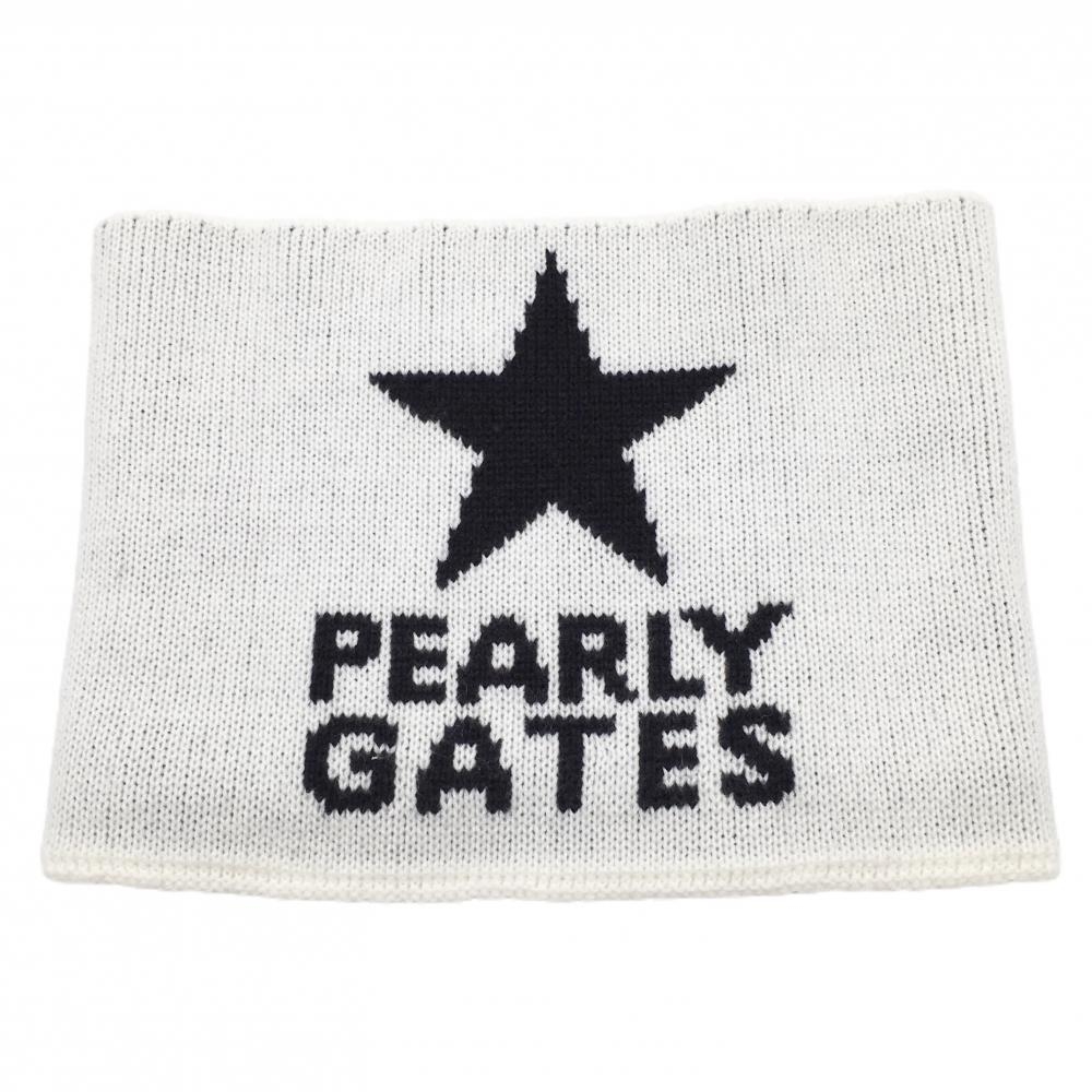 【超美品】パーリーゲイツ ニットネックウォーマー 白×黒 星 ウール混 スター FR  ゴルフウェア PEARLY GATES