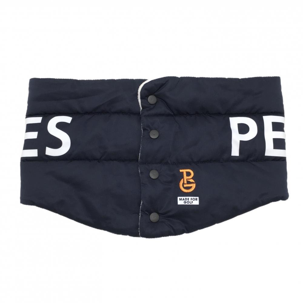 【美品】パーリーゲイツ ネックウォーマー ネイビー×白 ロゴプリント 裏フリース FR  ゴルフウェア PEARLY GATES