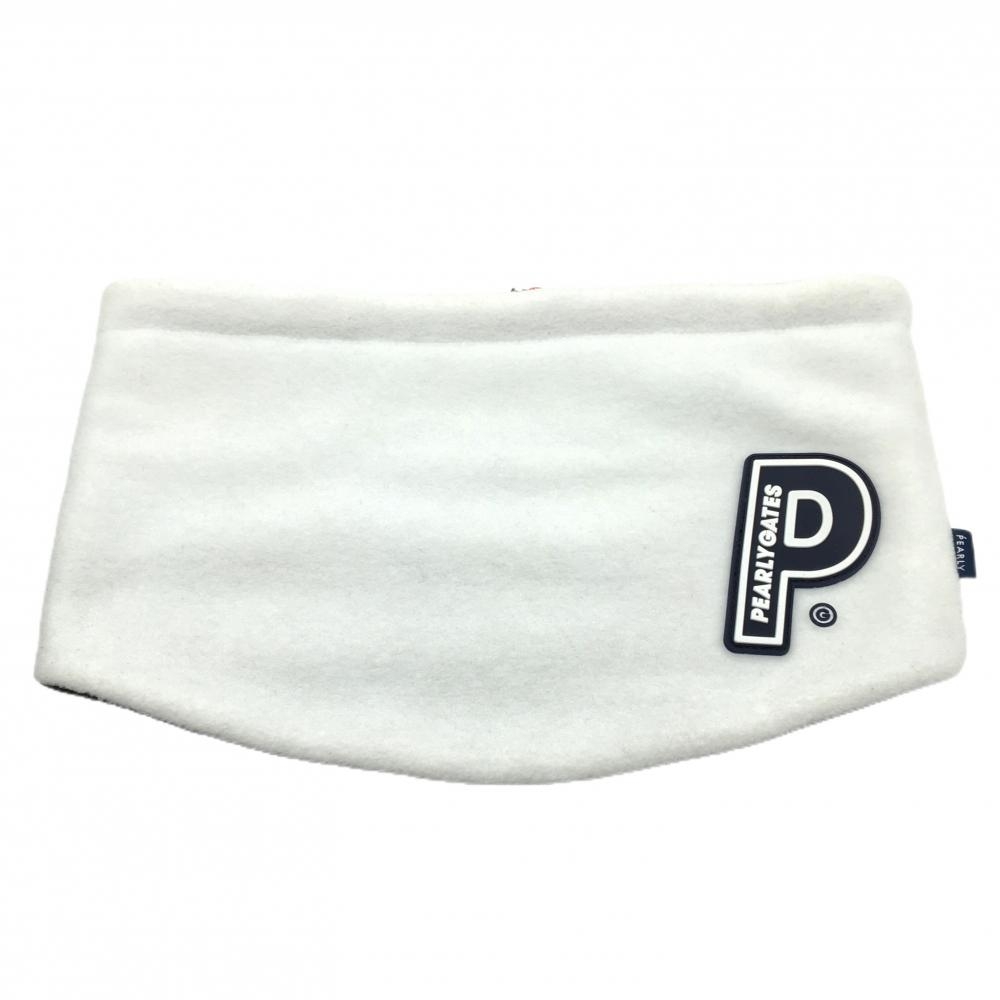 【超美品】パーリーゲイツ ネックウォーマー 白×ネイビー シリコンワッペン   ゴルフウェア PEARLY GATES
