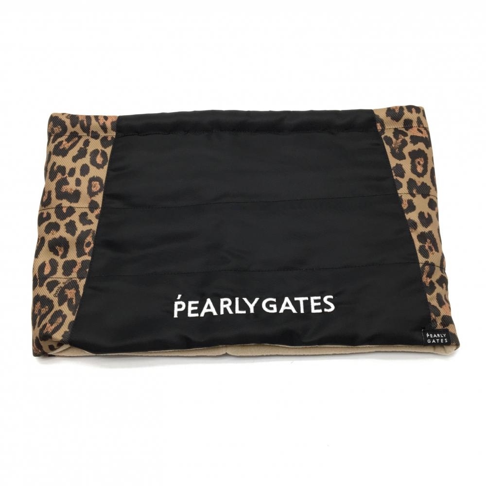 【超美品】パーリーゲイツ ネックウォーマー ベージュ×黒 レオパード ヒョウ柄 裏起毛 FR  ゴルフウェア PEARLY GATES