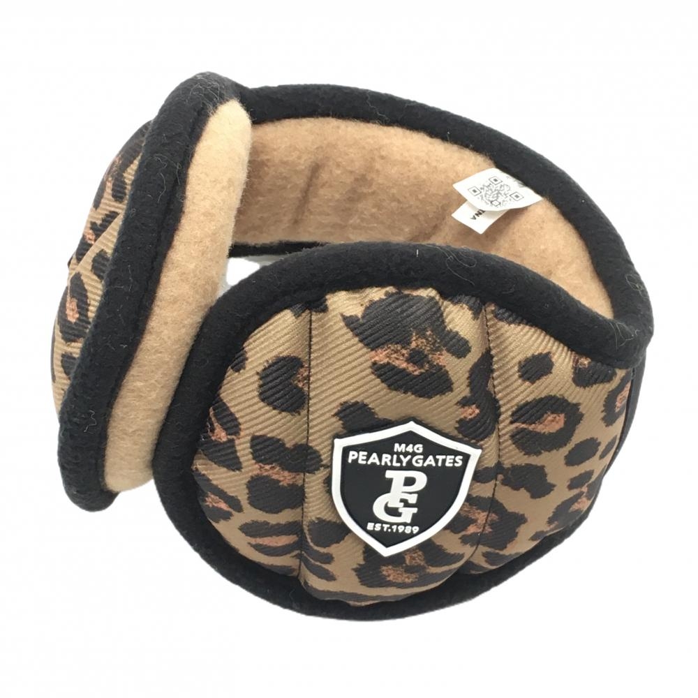 【超美品】パーリーゲイツ イヤーマフ ベージュ×黒 レオパード ヒョウ柄 耳当て  ゴルフウェア PEARLY GATES