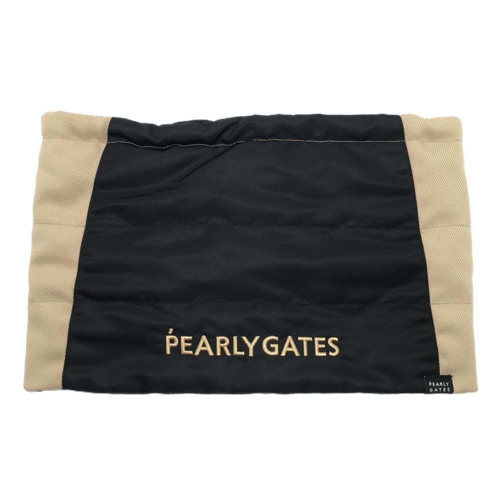 【新品】パーリーゲイツ ネックウォーマー ベージュ×黒 裏フリース ドローコード FR  ゴルフウェア PEARLY GATES