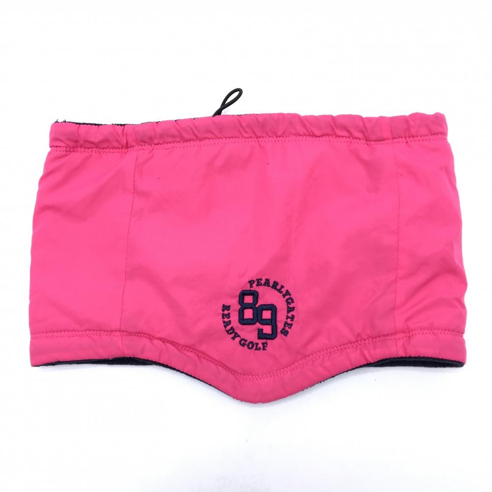 【美品】パーリーゲイツ ネックウォーマー ピンク×ネイビー 裏起毛 ドローコード   ゴルフウェア PEARLY GATES