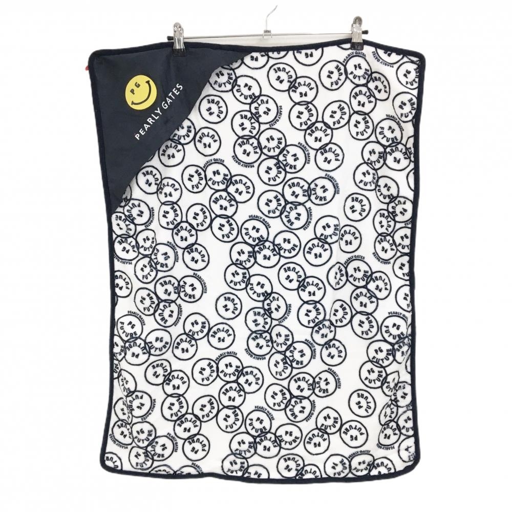【美品】パーリーゲイツ ブランケット 白×ネイビー PG FUTUREニコちゃん総柄 スマイル ゴルフ PEARLY GATES