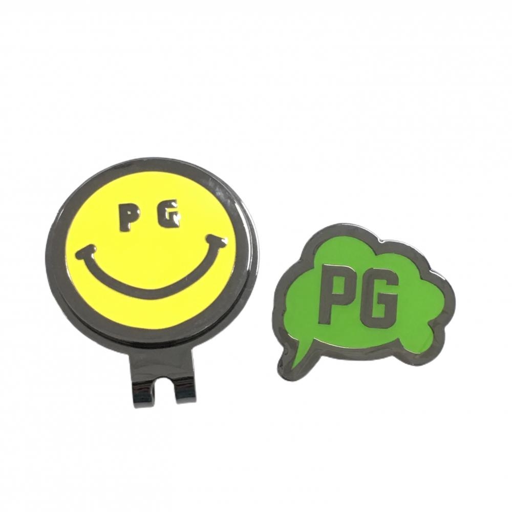 【美品】パーリーゲイツ クリップマーカー イエロー×グリーン ニコちゃん スマイル 吹き出し口 ゴルフ PEARLY GATES