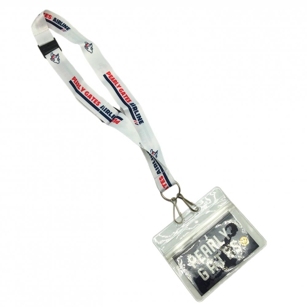 【未使用品】パーリーゲイツ ネームストラップ 白×ネイビー エアライン ネームホルダー ゴルフ PEARLY GATES