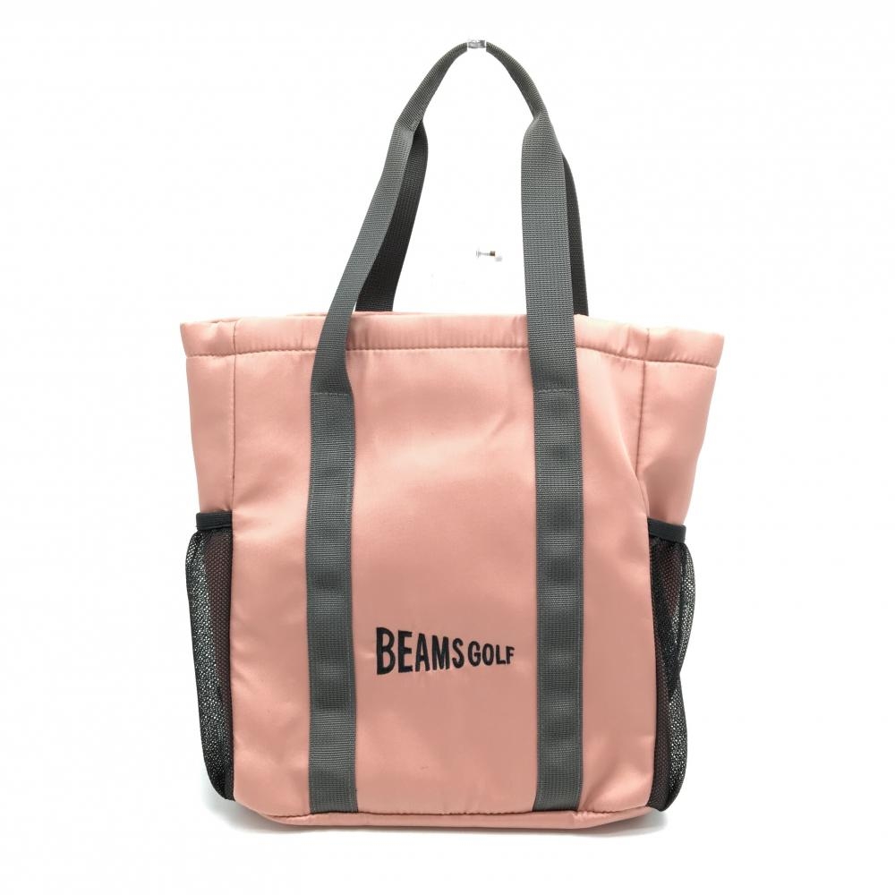 【超美品】ビームスゴルフ 保冷付きカートバッグ ピンク系×グレー ロゴ刺しゅう サイドメッシュポケット 保冷部分着脱可ゴルフ BEAMS GOLF