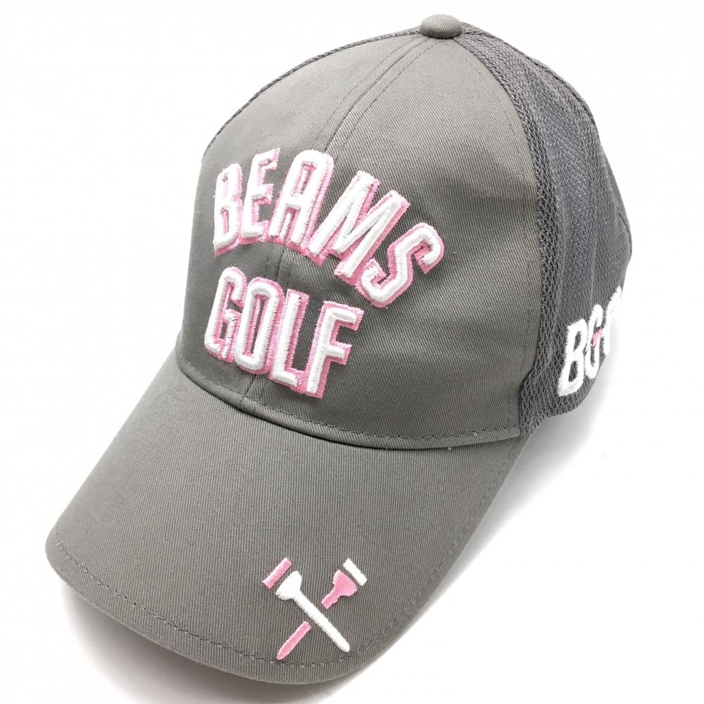 ビームスゴルフ メッシュキャップ グレー×ピンク 立体ロゴ刺しゅう  ゴルフウェア BEAMS GOLF