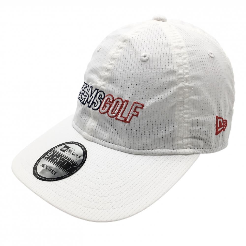 【美品】ビームスゴルフ×ニューエラ キャップ 白×レッド ロゴ刺しゅう メッシュ調  ゴルフウェア BEAMS GOLF