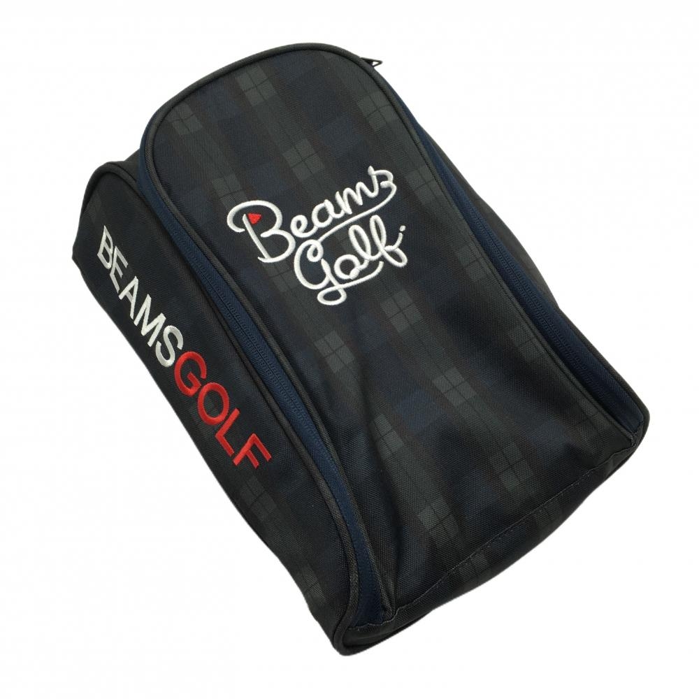 【美品】ビームスゴルフ シューズケース ネイビー×グリーン チェックゴルフ BEAMS GOLF
