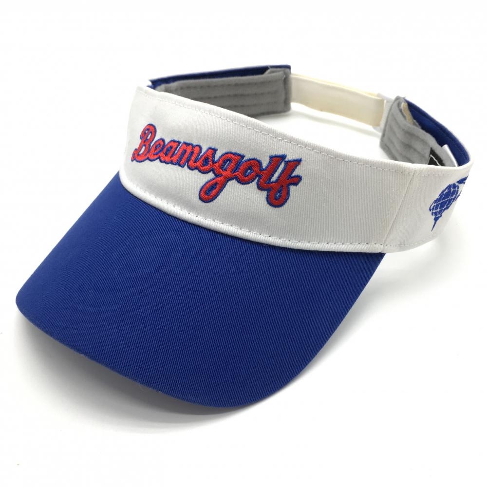ビームスゴルフ サンバイザー 白×ブルー ロゴ刺しゅう   ゴルフウェア BEAMS GOLF