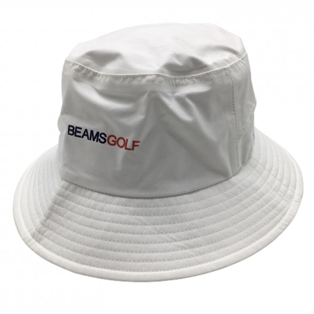 【超美品】ビームスゴルフ ハット 白 ロゴネイビー 裏地メッシュ  ゴルフウェア BEAMS GOLF
