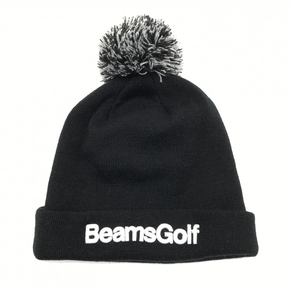 【美品】ビームスゴルフ×ニューエラ ニット帽 黒×白 ボンボン付き   ゴルフウェア BEAMS GOLF