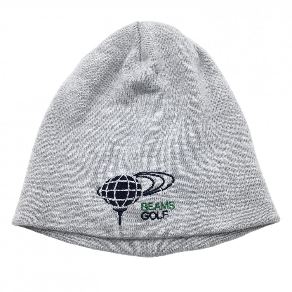 【美品】ビームスゴルフ ニット帽 杢グレー×ネイビー ロゴ刺しゅう   ゴルフウェア BEAMS GOLF