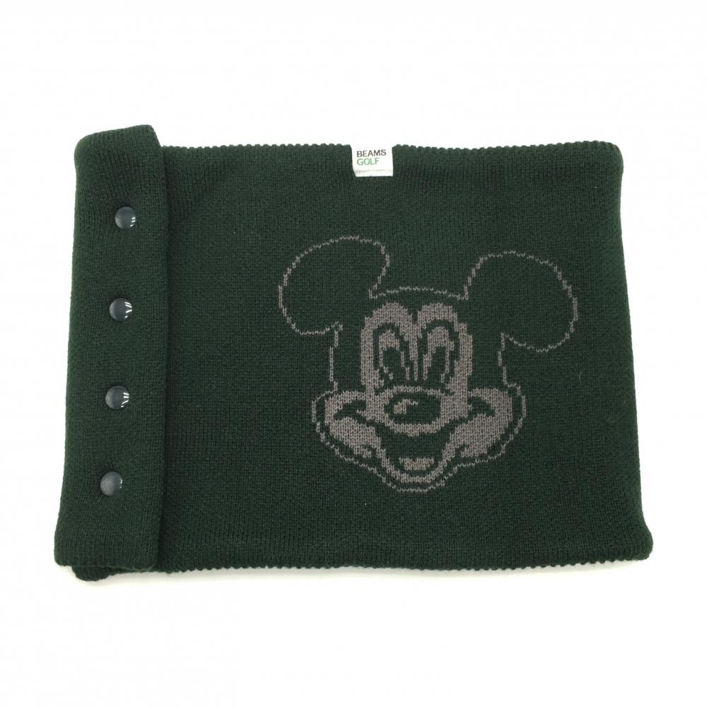 【超美品】ビームスゴルフ×ディズニー ネックウォーマー グリーン×白 ミッキーマウス 裏フリース  ゴルフウェア BEAMS GOLF
