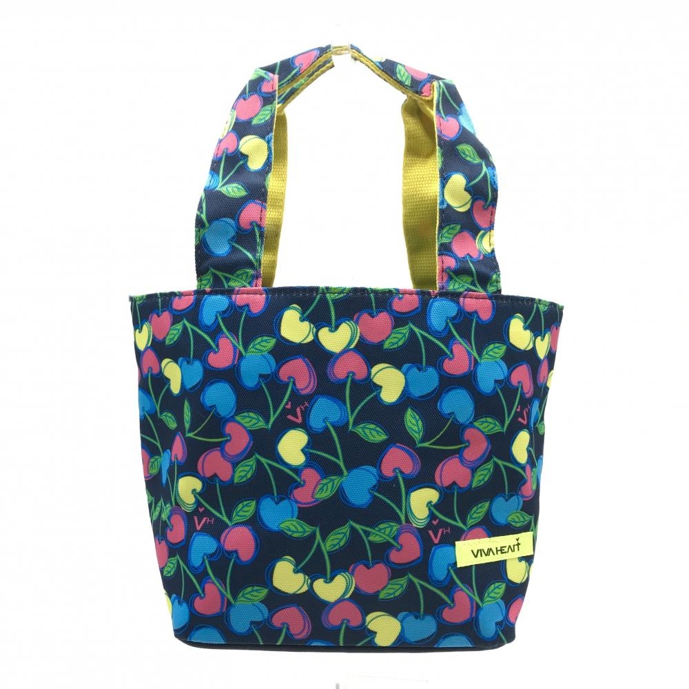 ビバハート カートバッグ ネイビー×ライトブルー チェリー総柄 内ポケットゴルフ VIVA HEART