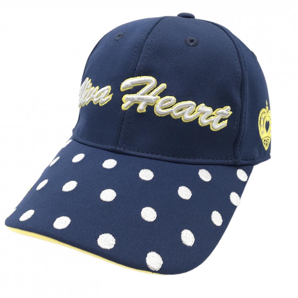 【超美品】ビバハート キャップ ネイビー×イエロー×グレー つばドット刺しゅう 40  ゴルフウェア VIVA HEART