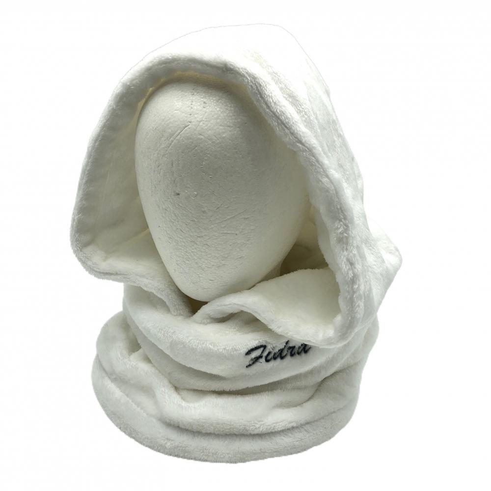 【美品】フィドラ フード付ネックウォーマー 白 起毛 ドローコード FREE  ゴルフウェア FIDRA