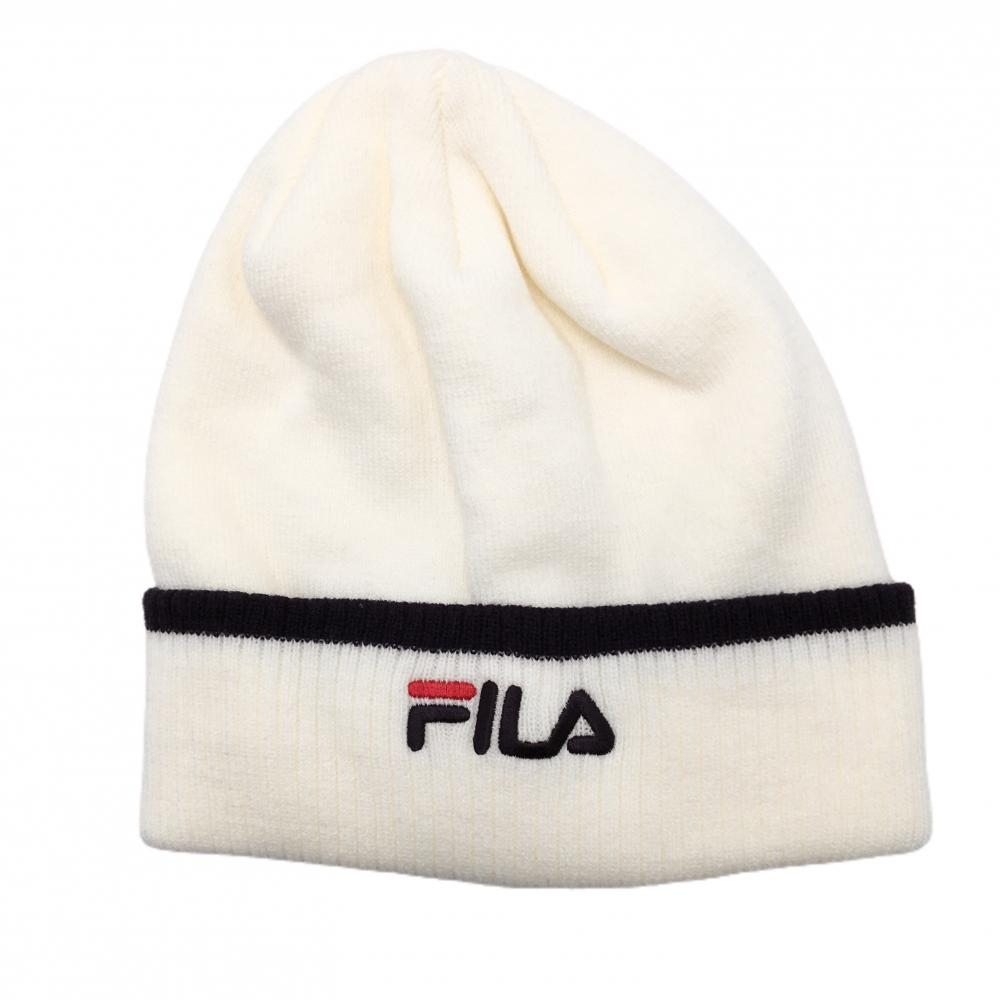 【新品】フィラゴルフ ニット帽 白×ネイビー ロゴ刺しゅう F   ゴルフウェア FILA GOLF