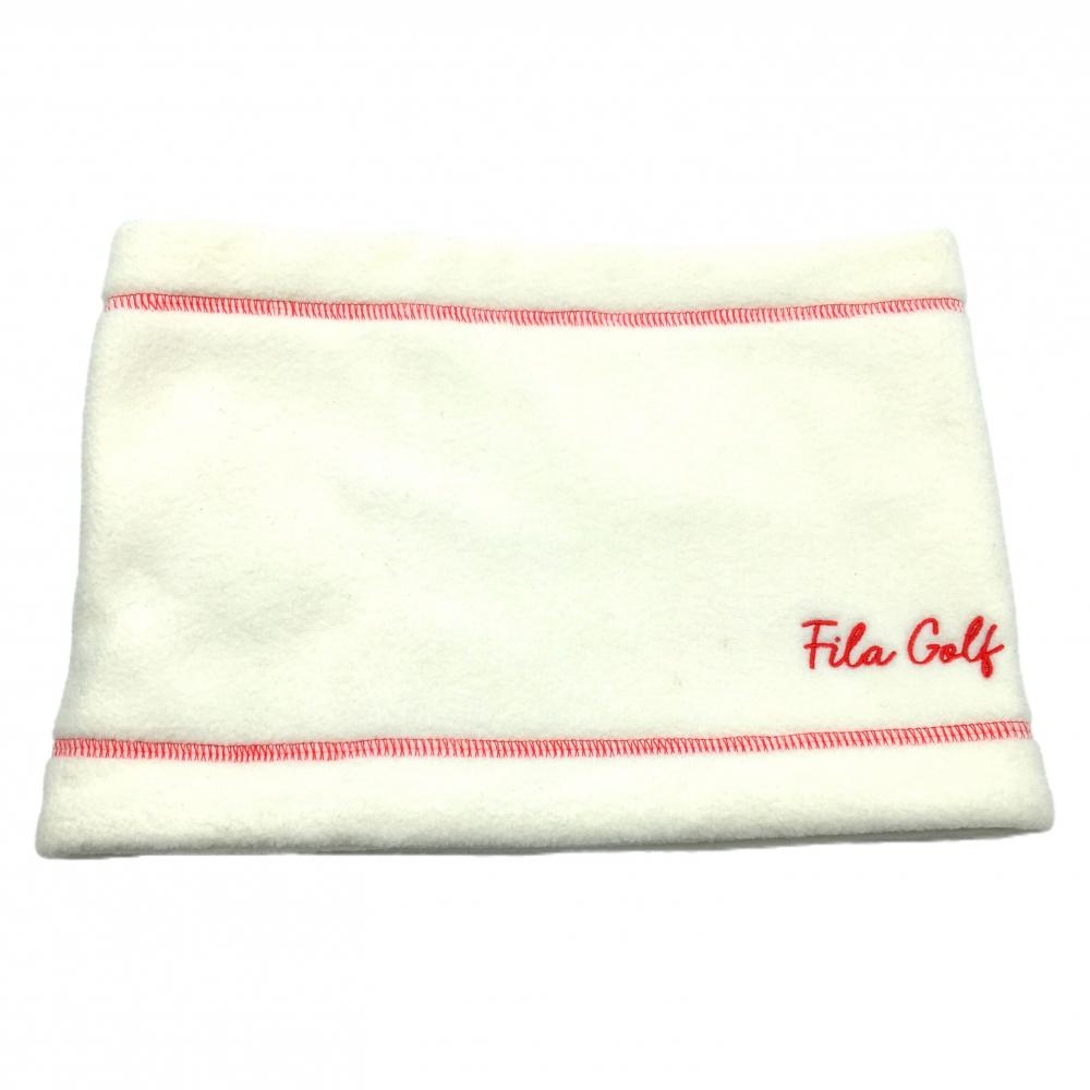 【超美品】フィラゴルフ ネックウォーマー 白×レッド フリース  ゴルフウェア FILA GOLF
