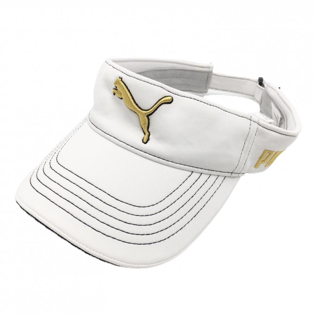 【美品】プーマ サンバイザー 白×ゴールド 立体ロゴ刺しゅう OneSizeFitsAll(56～59cm)  ゴルフウェア PUMA