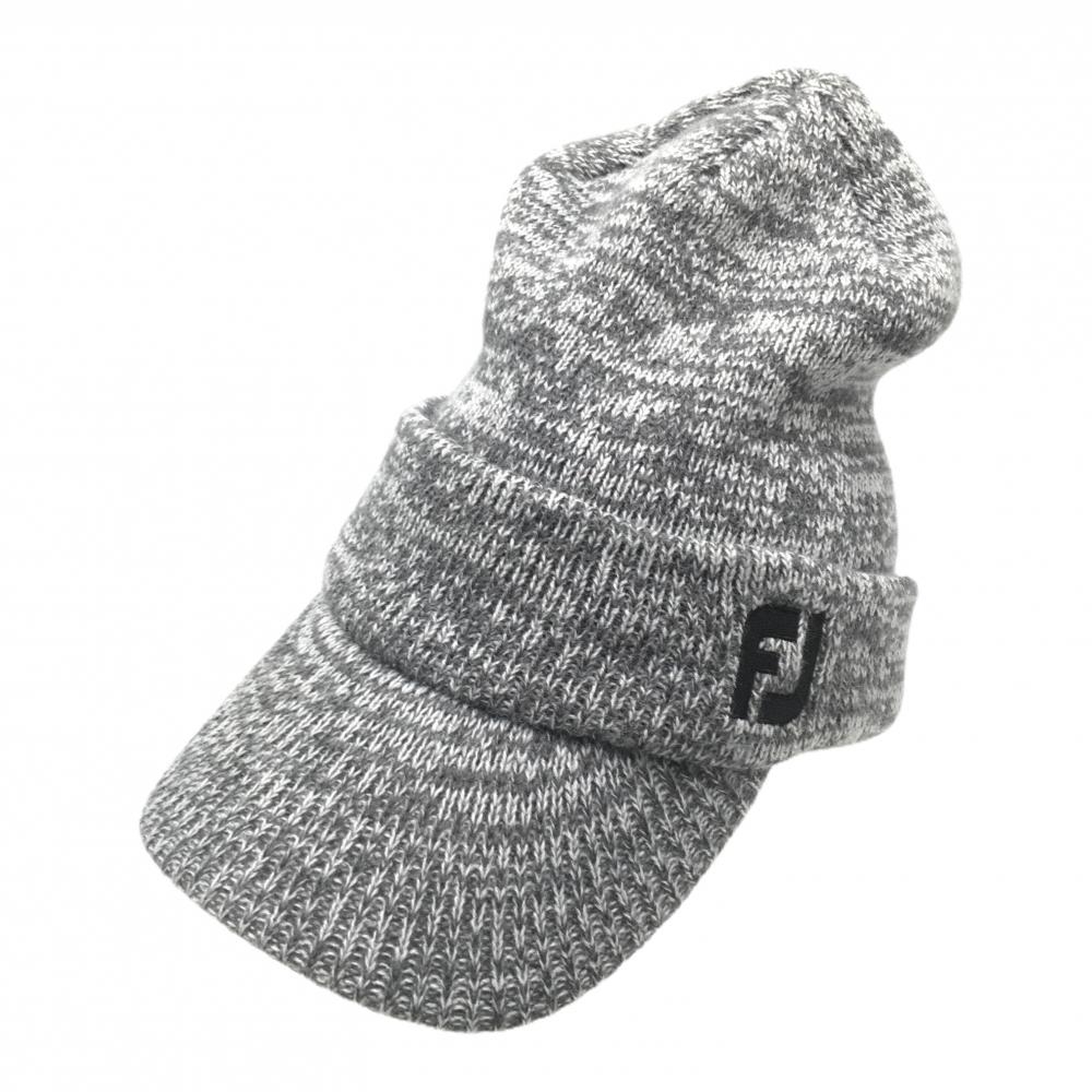 フットジョイ つば付ニット帽 杢グレー×黒 ロゴ刺しゅう 表記なし  ゴルフウェア FootJoy