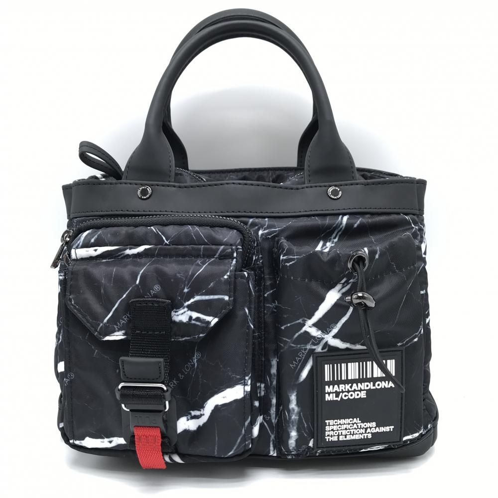 【美品】マークアンドロナ カートバッグ 黒×白 総柄 複数ポケットゴルフ MARK＆LONA