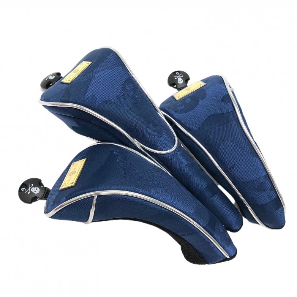 【美品】マークアンドロナ ヘッドカバー3点セット(FW UT×2) ネイビー×シルバー 迷彩 カモフラゴルフ MARK＆LONA 画像