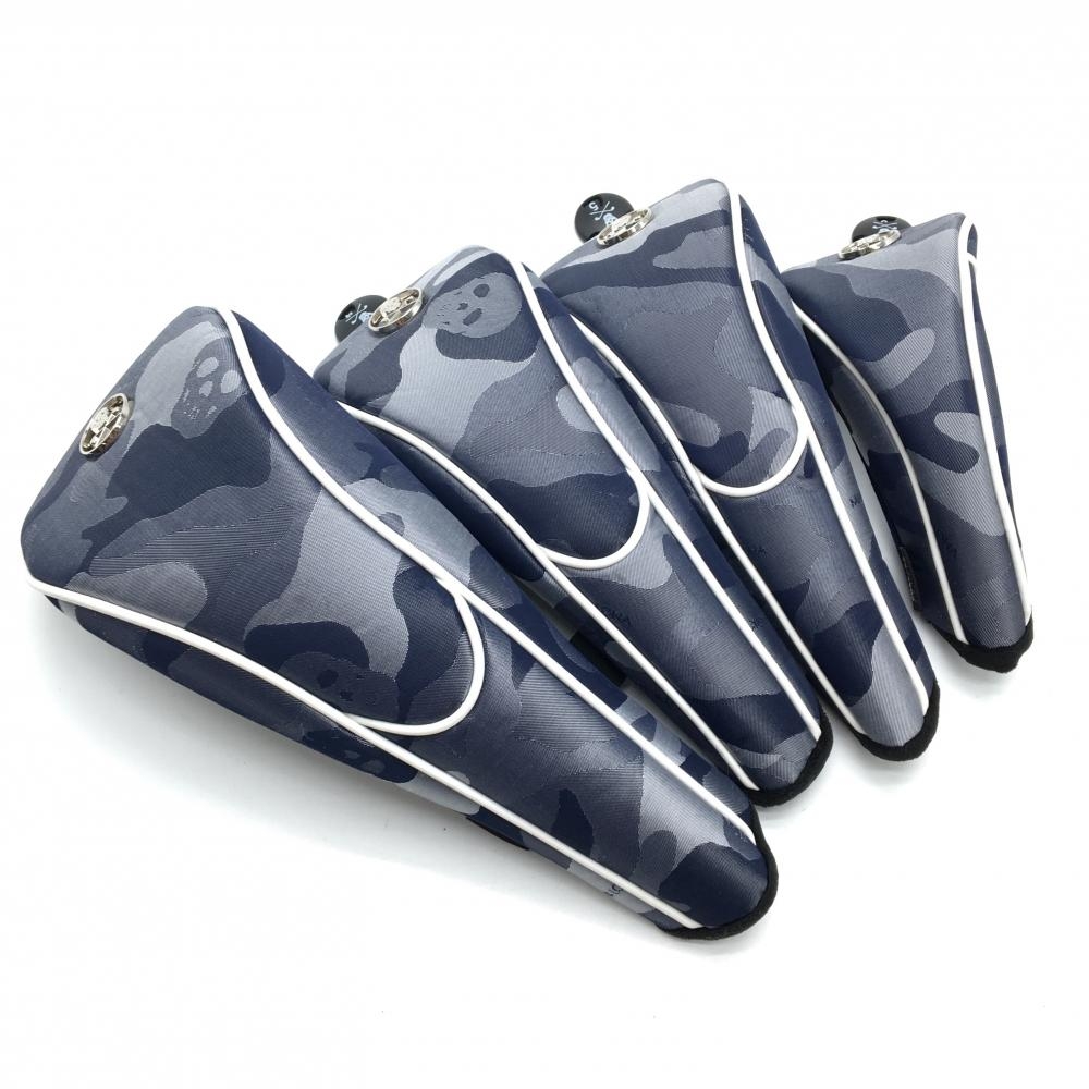 【美品】マークアンドロナ ヘッドカバー4点セット(DR FW×2 UT) ネイビー×白 カモフラ 迷彩 スカルゴルフ MARK＆LONA