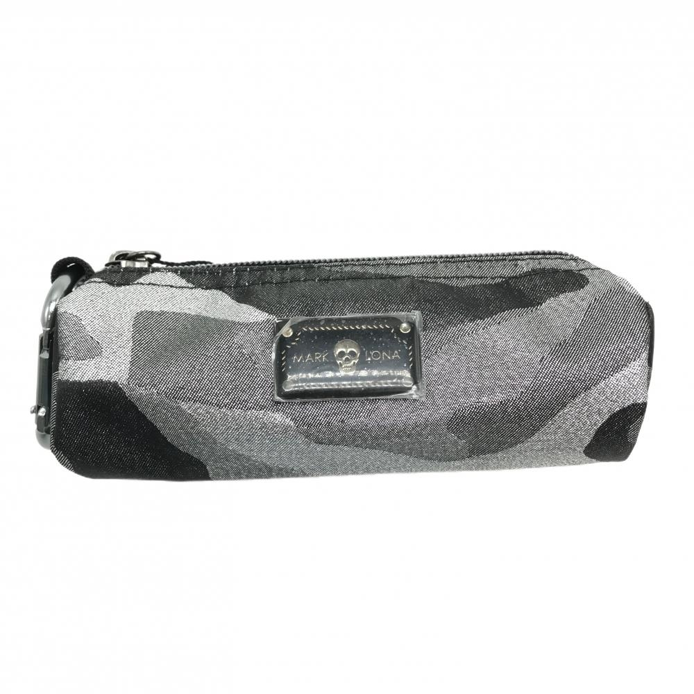 【新品】マークアンドロナ ボールポーチ グレー系×黒 カモフラ 迷彩 光沢 カラビナ付き ONEゴルフ MARK＆LONA