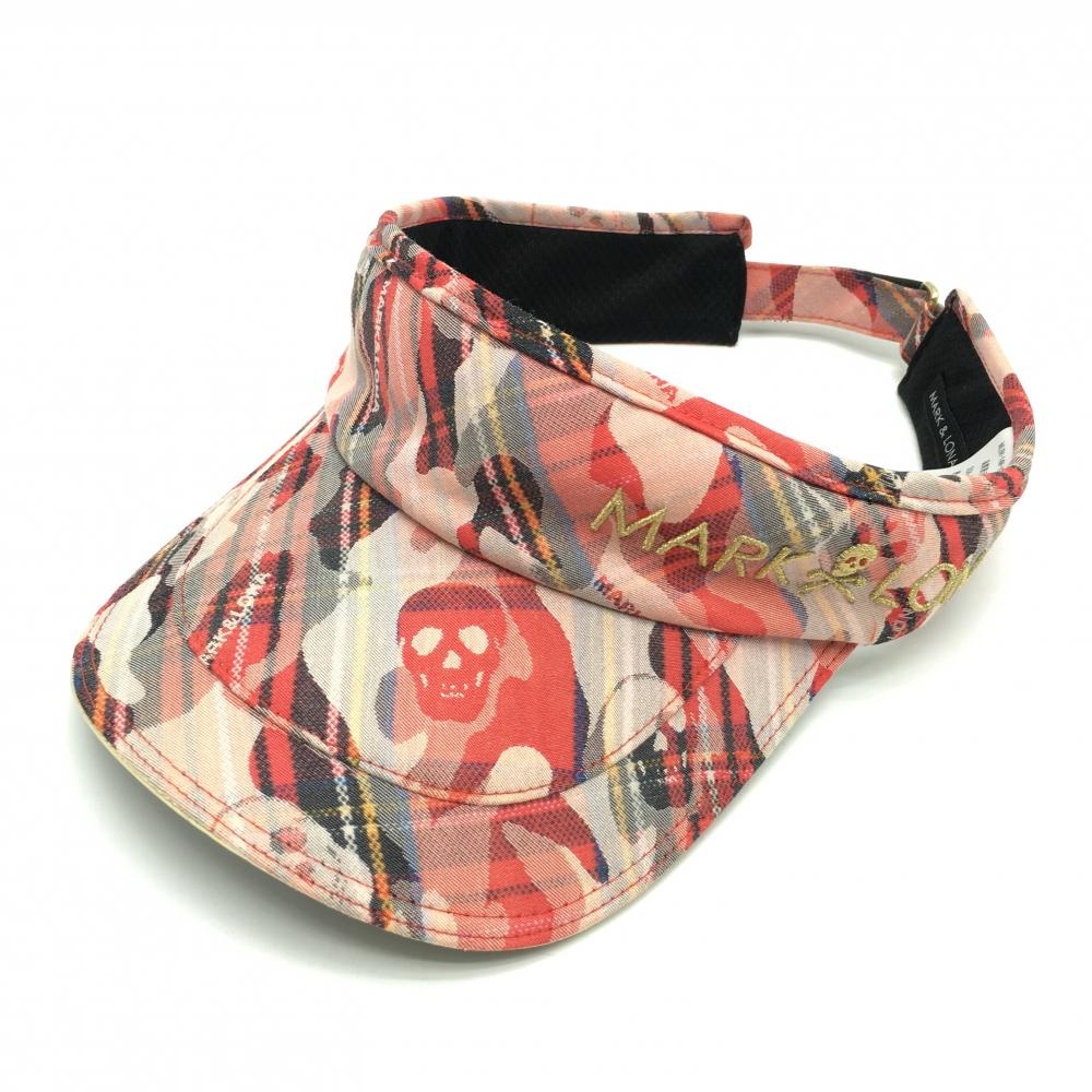 【マークアンドロナ】ゴルフ カラフル チェック アート サンバイザー 赤×青 マークアンドロナ】カラフル チェック アート ゴルフ サンバイザー 赤×青