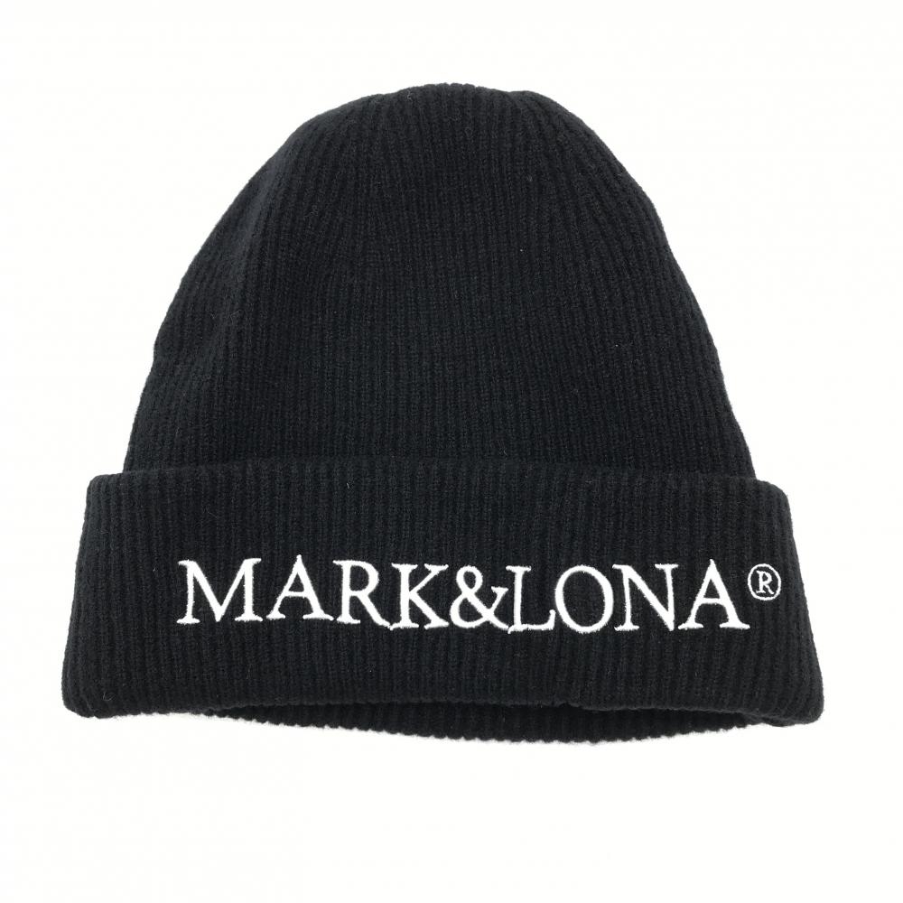 【超美品】マークアンドロナ ニット帽 黒 ×白 スカル ウール混  FREE  ゴルフウェア 2023年モデル MARK＆LONA
