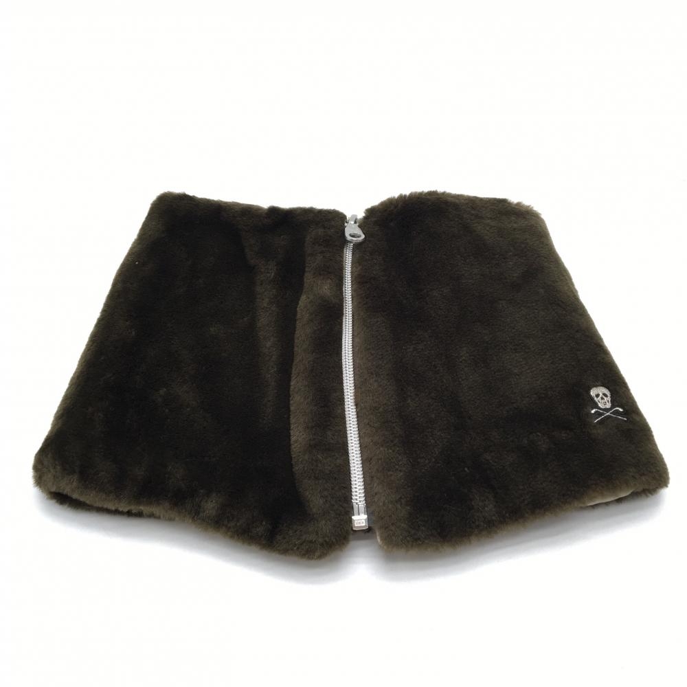 【新品】マークアンドロナ ネックウォーマー ブラウン ファー ロゴ刺しゅう M  ゴルフウェア MARK＆LONA