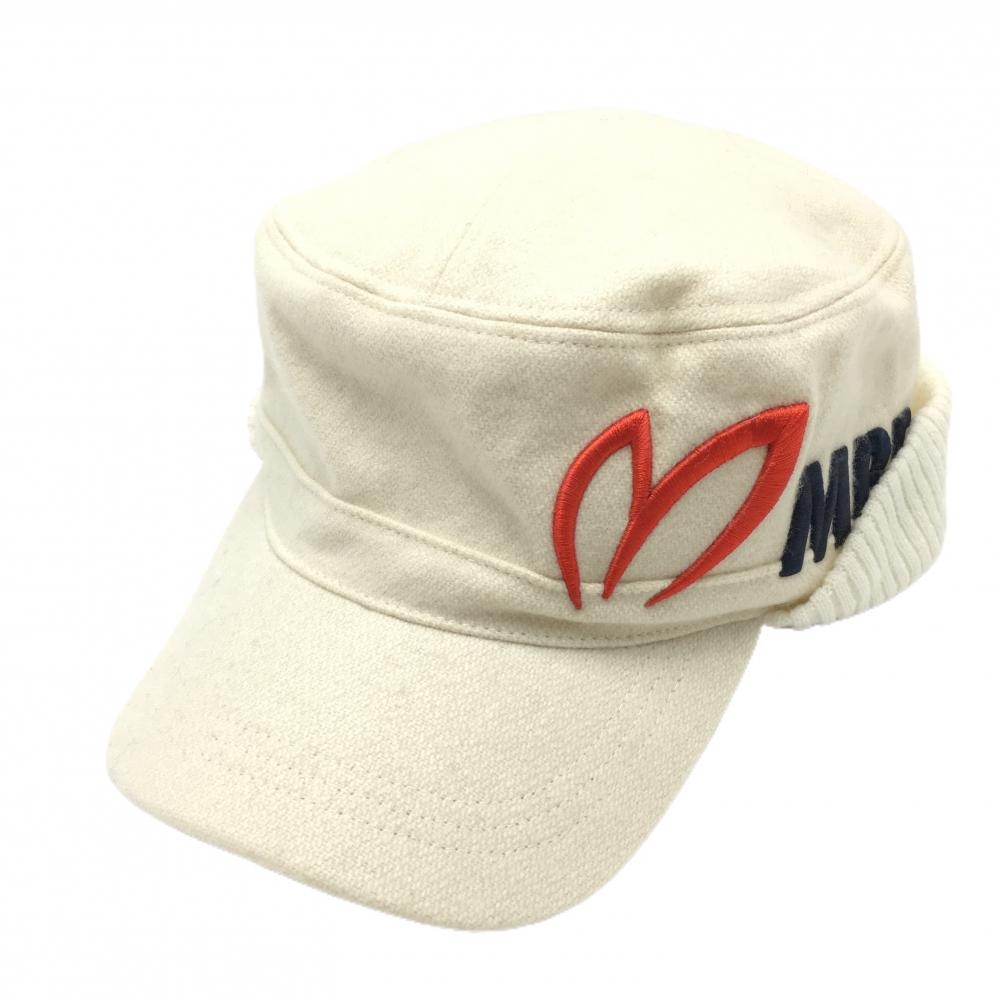 【超美品】マスターバニー ワークキャップ アイボリー×レッド ウール混 ニット ビッグロゴ 裏地付 M  ゴルフウェア MASTER BUNNY EDITION
