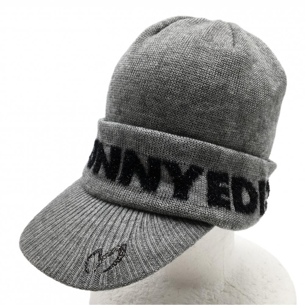 【超美品】マスターバニー つば付ニット帽 グレー×黒 ラメロゴ ウール混 裏起毛 FR  ゴルフウェア 2023年モデル MASTER BUNNY EDITION