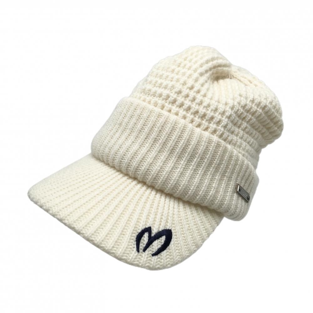 マスターバニー つば付きニット帽 白 ロゴ刺しゅう  FR  ゴルフウェア MASTER BUNNY EDITION
