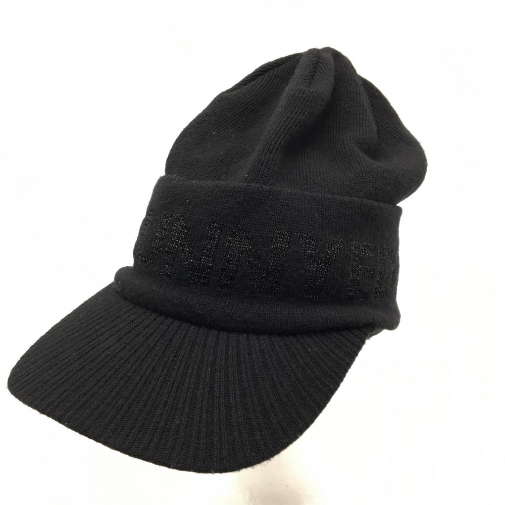 【美品】マスターバニー 3WAYつば付きニット帽 黒 ロゴラメ ウール混 サンバイザー FR  ゴルフウェア MASTER BUNNY EDITION