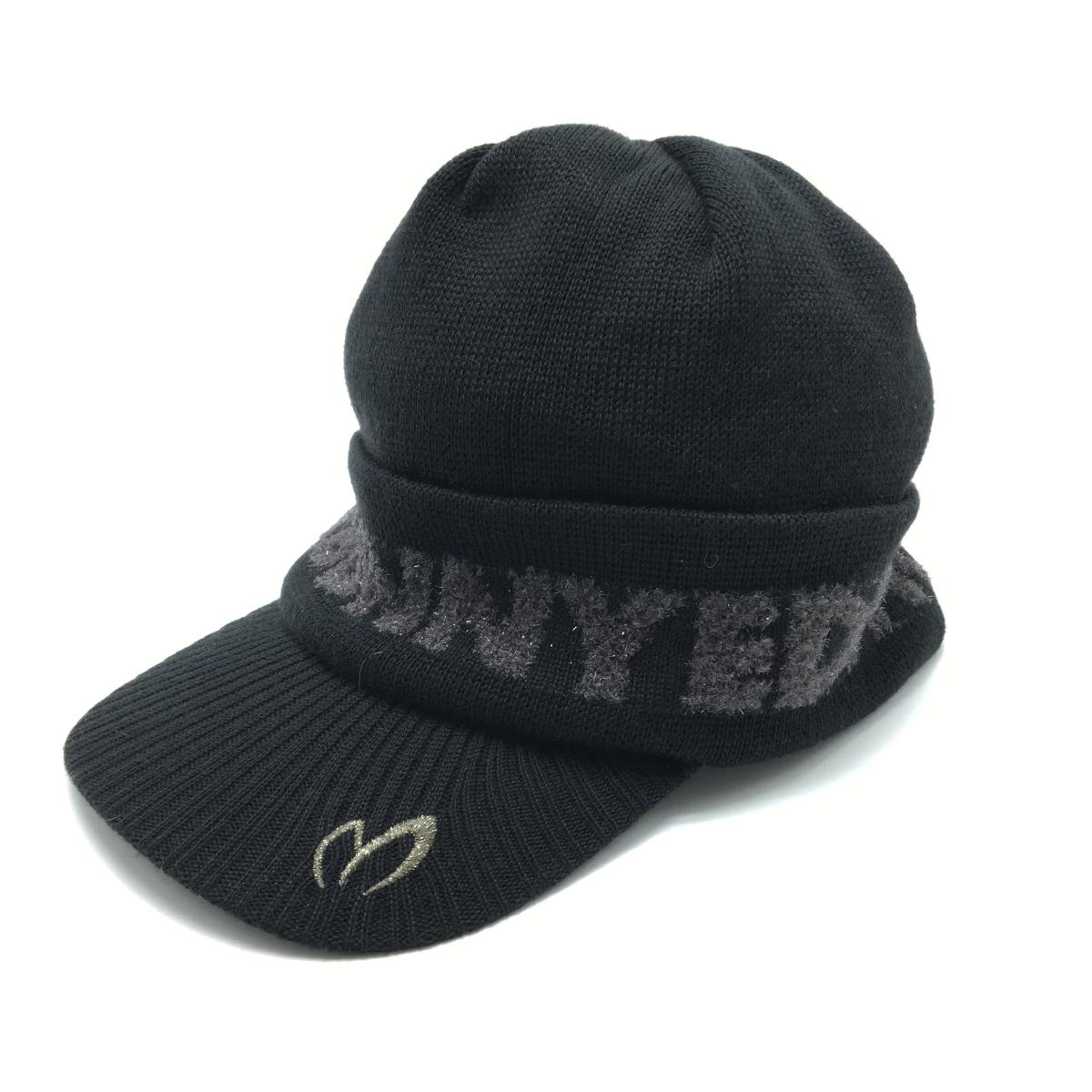 【新品】マスターバニー つば付ニット帽 黒×グレー ロゴラメ 内側起毛 FR   ゴルフウェア MASTER BUNNY EDITION
