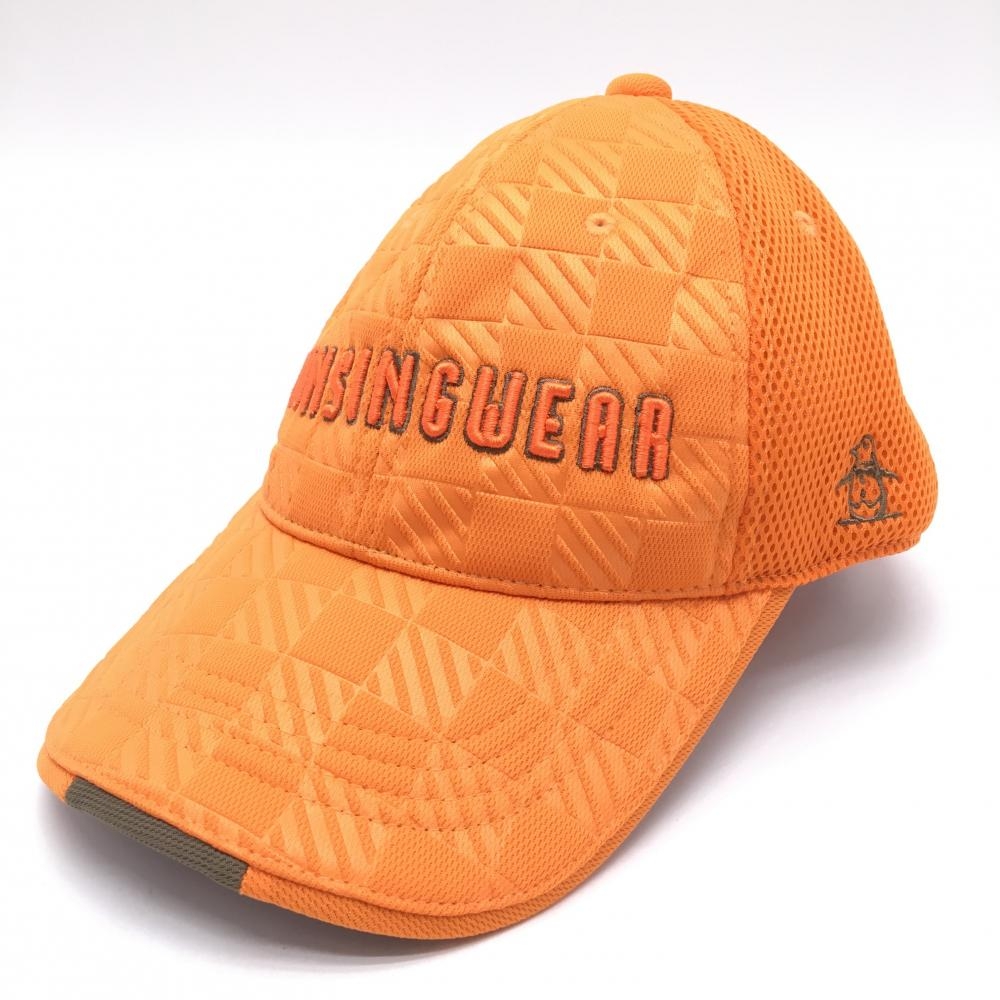 【超美品】マンシングウェア キャップ オレンジ×カーキグレー 立体ロゴ刺しゅう L(57-59cm)  ゴルフウェア Munsingwear